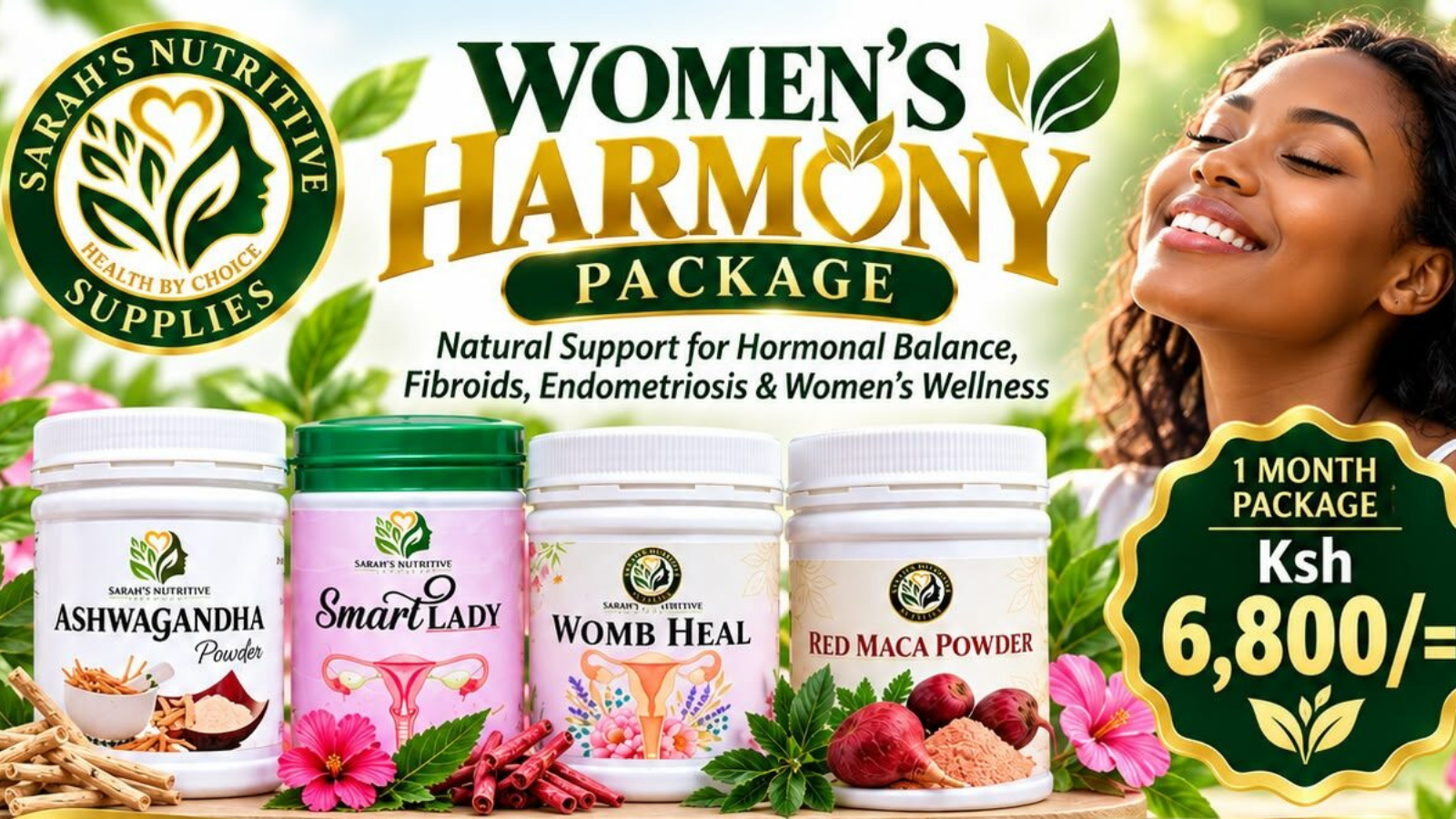 Sarah's Nutritive Supplies Women's Harmony Package, four herbal wellness products, KSh 6,800